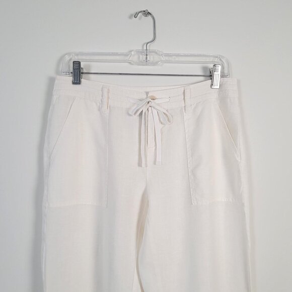 Saks Fifth Avenue Blue 100% Off White Cream Linen Adjustable Ankle Crop Pants XS - Picture 1 of 14